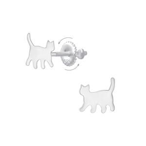 Silver Cat Screw Back Earrings